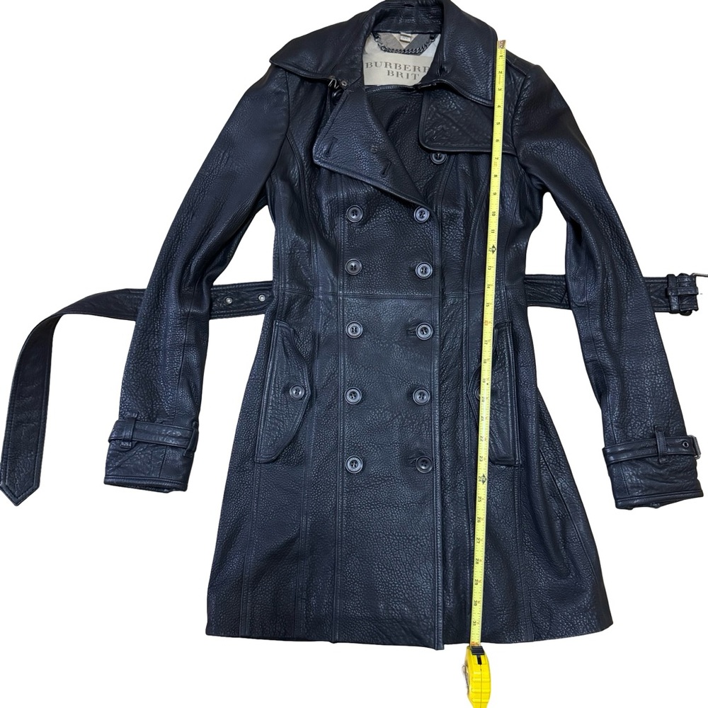 Burberry Black Lamb Leather Double-Breasted Trench Coat Size 2US - Picture 6 of 13